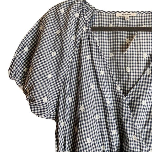 NWT Madewell Embroidered Gingham Dot Faux-Wrap
Tie-Waist Midi Dress Navy - Picture 6 of 12